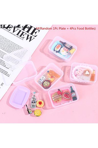 Choice C 5pcs 1:12 Scale Cute Mini Dollhouse Miniature Drink Bottle Cake Desserts Bento Food Pretend Play .