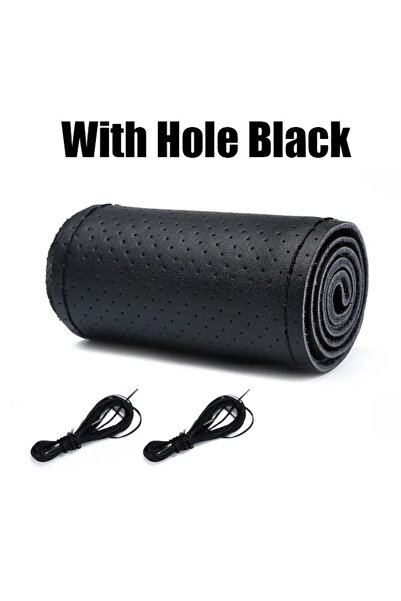 Choice غطاء عجلة القيادة المصنوع من الجلد الصناعي الأسود مع غطاء مضفر مضاد لل...