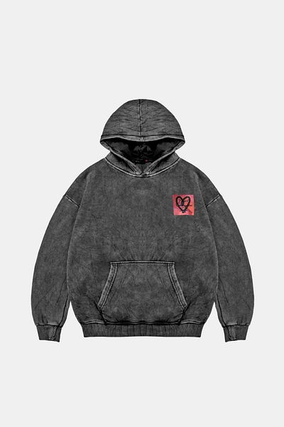 Bak Moda Love Printed Oversize Unisex Washable Μαύρο Hoodie