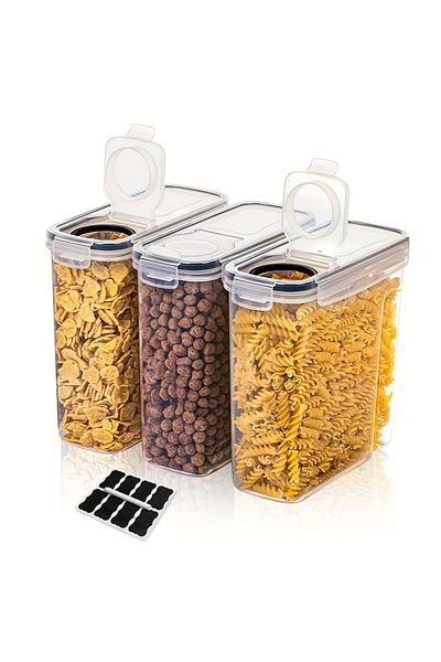 Choice M 3-Piece Airtight Cereal Storage Containers Set BPA Free Dishwasher Safe with Pen and Labeled 2.5L.