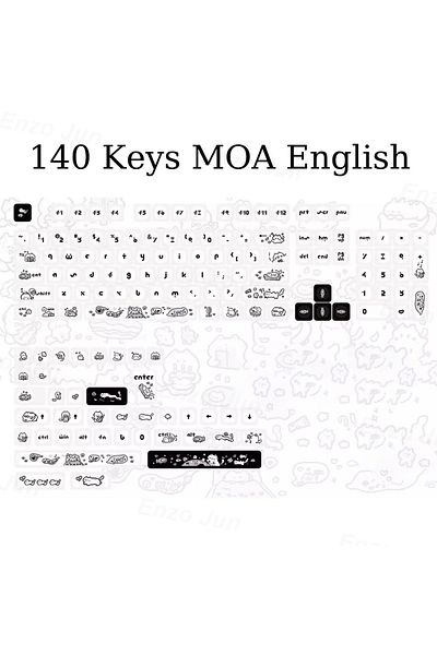 ZUIDID Black White Cat Naught Cat Black White Keycap 140 Keys Moa Profile Pbt Keycaps Dye Sublimation For M