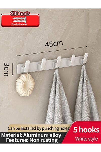 Choice خطاف أبيض 5 بدون حفر من الألومنيوم، خطاف مطبخ بدون ثقب، خطاف ملابس للح...