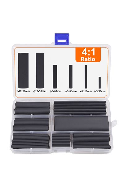 Choice 73pcs In One Box Wire Heat Shrink Tubing Kit -4:1 Ratio Adhesive Lined Black Waterproof Industrial 3