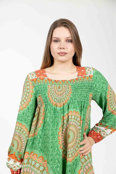 mervemoda Γυναικείο μακρυμάνικο φόρεμα μεγάλου μεγέθους καλοκαιρινό υφαντό