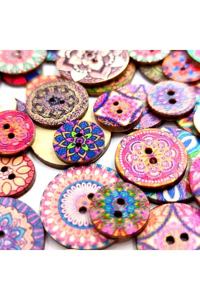 Choice 100Pcs Retro Round Wooden Buttons DIY Hand-Sewing Process Printing Wood Chips 15/20/25mm Two-Hole...