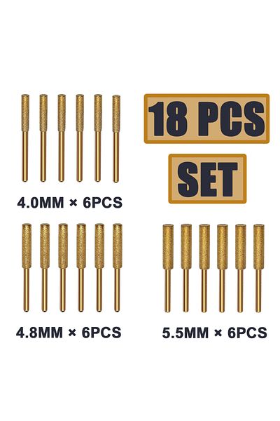 Choice 18pcs 18pcs Chainsaw Sharpener Diamond Coated Cylindrical Burr Chain Saw 4/4.8/5.5mm Titanium Coated