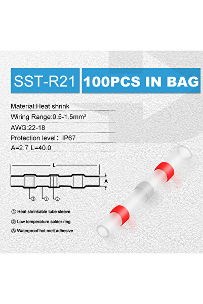 Choice موصلات أسلاك حمراء قابلة للانكماش بالحرارة، مقاس AWG 22 إلى 18، موصلات...