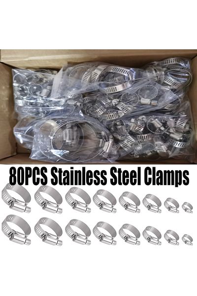 Choice 80pcs Hose Clips Pipe Clamps 6mm-51mm Stainless Steel Hoop Clamp Hose Clamp Stainless Steel Set A...