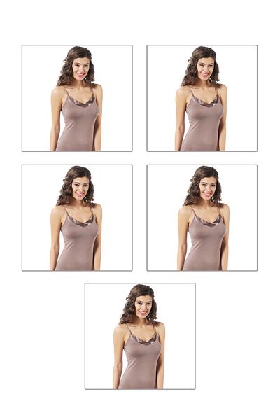 ÖZKAN underwear Özkan 2040 5 Pack Women's Viscose Satin Collar Flexible Comfortable Soft Thin Strap Tank Top