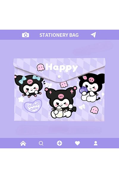 Choice A4 Kuromi Sanrio Cute Kitty A4 Button File Bag Waterproof Cartoon Shin-chan Paper Storage Bag School
