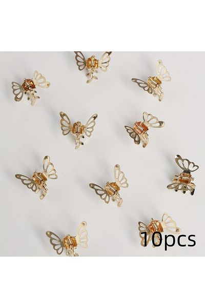 Choice Golden 10pcs Mini Hollow Out Butterfly Design Sweet Hair Clip Retro Bangs Fixed Clip Decoration Hair