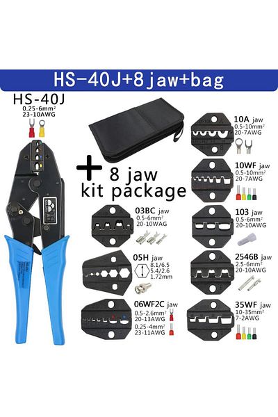 YEFYM Hs-40j 8jaw Bag Crimping Pliers Clamp Tools Cap/coaxial Cable Terminals Kit 230mm Hs-40j Multi Funct