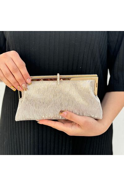 Sh Poly Γυναικεία χρυσή κυματιστή βραδινή τσάντα Clutch τσάντα