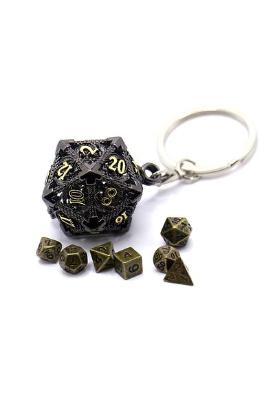 Choice Black Golden D20 Metal Hollow Box 7pcs Metal Dice Set, Portable Board Game Dice Mini Kit, Darkness B