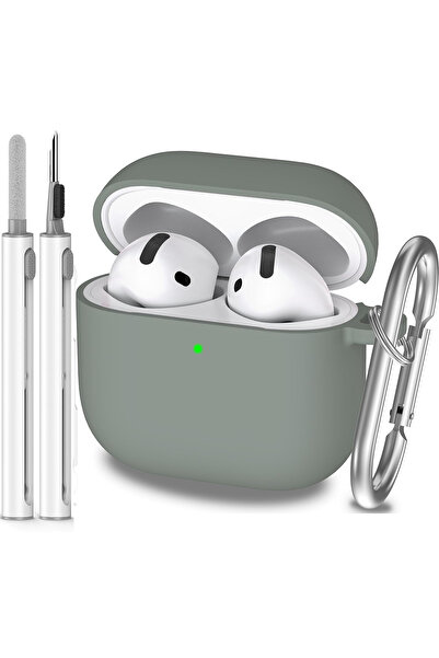 Choice غطاء رمادي لسماعات AirPods الجيل الرابع 2024، مصنوع من السيليكون الناع...