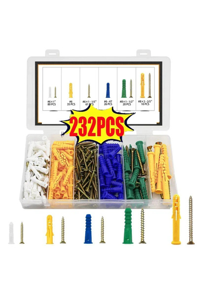 Choice 232 قطعة من مسامير الحفر الذاتية البلاستيكية المضلعة للحوائط الجافة وم...