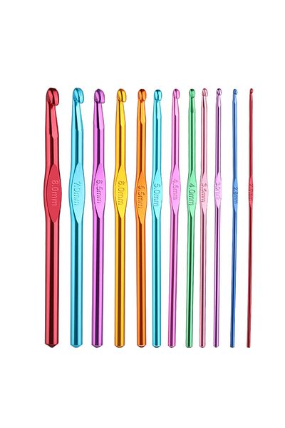 Choice 12pcs Set Of 12 Aluminum Crochet Hooks Knitting Stitching Weaving Crocheting Needles Multicolored Se