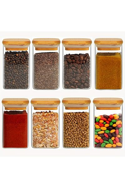 Choice 1/2/4/8pcs, 10oz Glass Jars With Airtight Lids, Candy Jars, Food Storage Containers With Bamboo L...