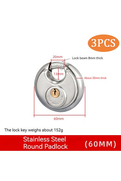 Choice 60mm Padlock 3pcs 1/2/3pcs 60mm Round Stainless Steel Heavy Duty Key Lock Security Padlock Outdoor G