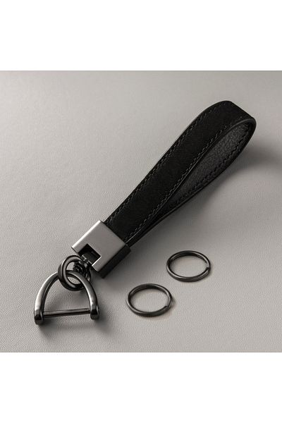 Choice Black Car Key Chain Luxury Genuine Leather Keychain Pure Color Buckle Car Key Ring Car Accessories G