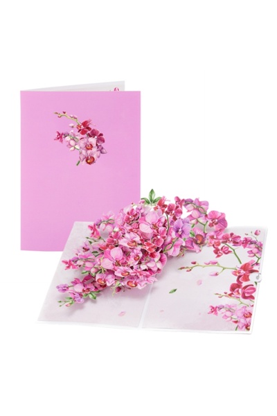 Choice بطاقة معايدة منبثقة على شكل زهرة الأوركيد سيمبيديوم مع مغلف وزهور وبطا...