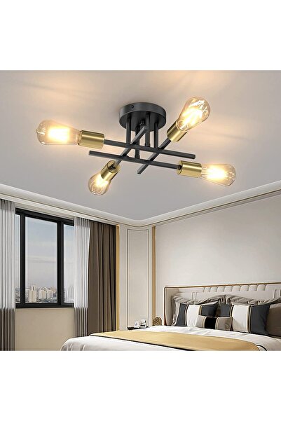 Choice ثريا حديثة شبه مستوية من الذهب الأسود بأربعة رؤوس، ثريا حديثة منتصف ال...