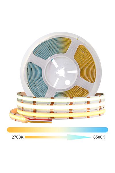COXO 5m Dc24v 2700k-6500k Cct Cob Led Strip Lights High Density 608 Leds/m Flexible Dimmable Fob Led Tape