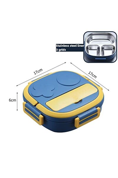 Choice Blue 3 Grids Outing Tableware 304 Portable Stainless Steel Lunch Box B...