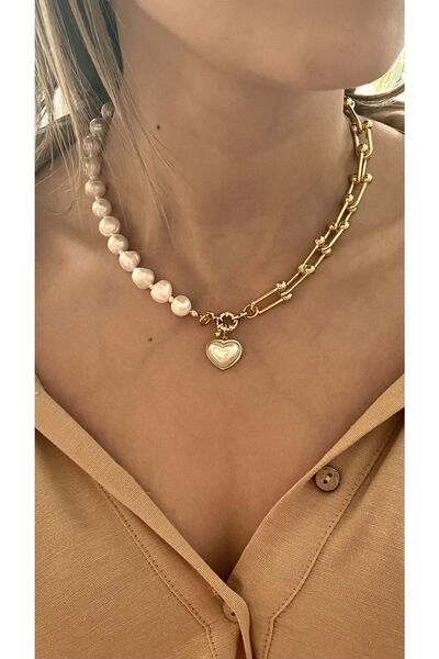 By Saadet Özkanlı Kadın Sedefli Beyaz Kalpli Gerçek Inci Kolye ,tiffany Zinci...