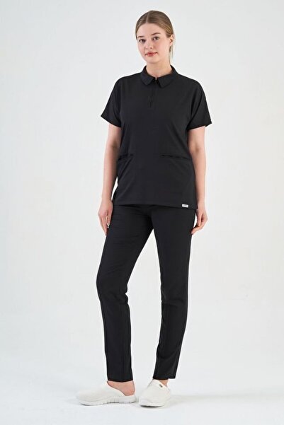 Owlet Medikal ελαστικό ύφασμα Μαύρο κοστούμι με γιακά πόλο