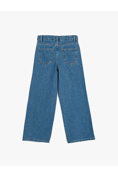 Koton Stone Detailed Cotton Wide Leg Denim Trousers
