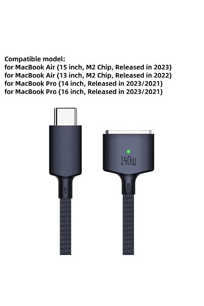 Choice كابل شاحن مغناطيسي USB Type C إلى Magsafe 3 بطول 2 متر باللون الأزرق الداكن، محول كابل شحن الكمبيوتر المحمول PD 140 وات F