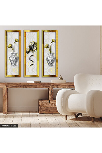Evinemoda Vazoda Çiçekler Pleksi Aynalı 3 Parça Tablo