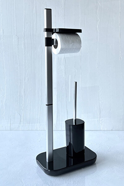 Prima Nova Suı Ayaklı Tuvalet Kağıtlık Tuvalet Fırçalı-Siyah