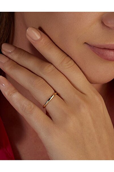 Nilvera Kuyumculuk 14 Ayar Rose Altın Bombeli Yüzük, Klasik Alyans, Işıklı Şı...