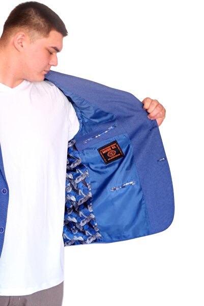 ModeXL Mode XL Büyük Beden Erkek Klasik Blazer Ceket DIAGO 23027 Mavi