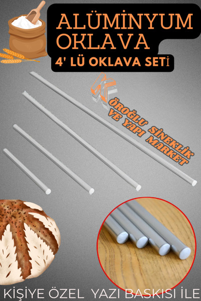 4-Piece Masterchef Aluminum Stainless 30-50-75-100 CM Rolling Pin Set Dough Opening Apparatus Table Kitchen