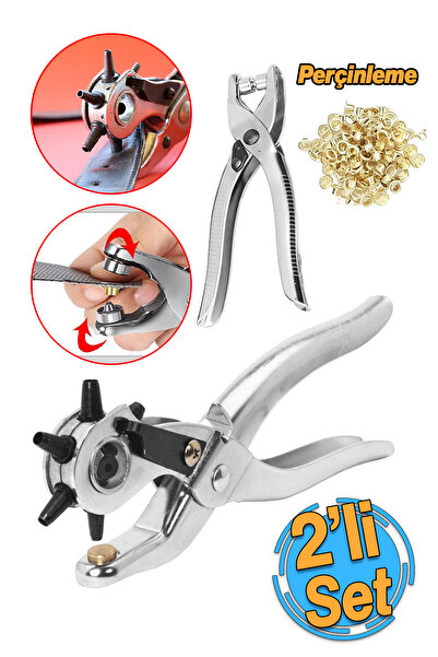 Badem10 Kemer Deri Delme Pensesi Metal 2'li Set 6 Farklı Boyutta Delici Delik...