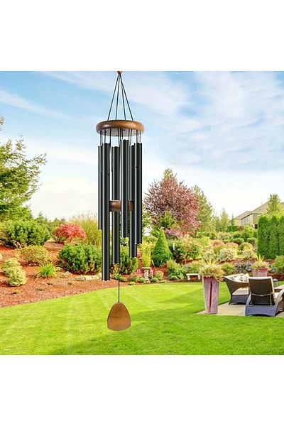 Choice Black 1pcs Classic Black Aluminum Pipe Wind Chimes With Wooden Hanging Tag Balcony Corridor Decorati