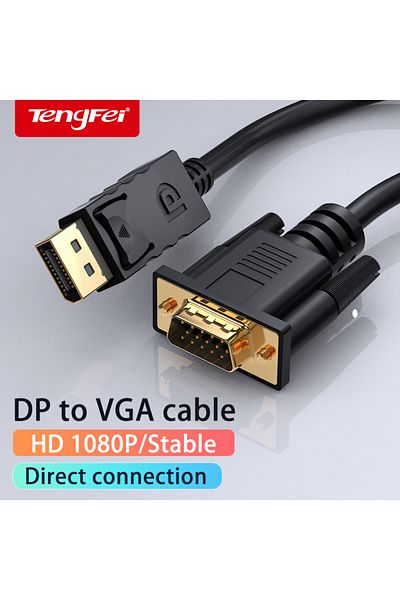 Choice 1 كابل محول DisplayPort إلى VGA أسود عالي الدقة 1080 بكسل من ذكر إلى ذكر كابل DisplayPort Dp Vga
