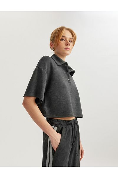 Koton Modal Comfortable Fit Short Sleeve Polo Neck Crop T-Shirt