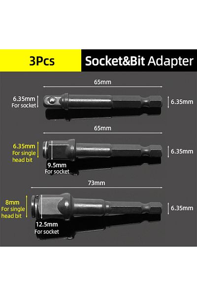Choice 3pcs Impact Drill Socket Adapter 2-in-1 Screwdriver Bit Extension Converter Hex Shank Adapter Kit Nu