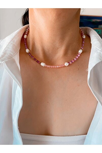 By Saadet Özkanlı Kadın Yazlık Inci Kristal Ve Hematit Taşlı Kolye( Gerçek In...