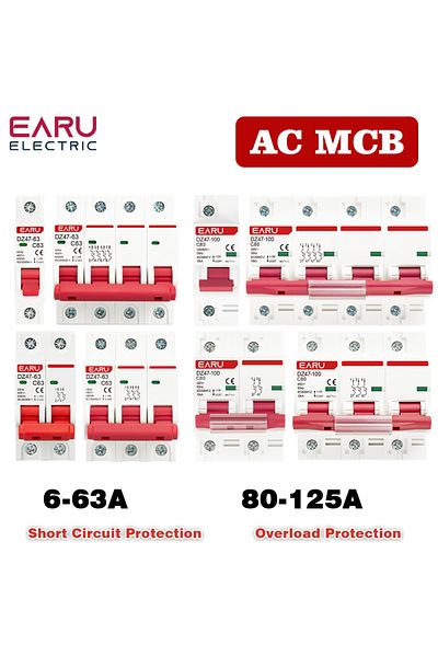 EARUELETRIC 1p 16a Dz47 400v 1-4p 3-125a C Type Mini Circuit Breaker Mcb Short Overload Circuit Protector 35mm D