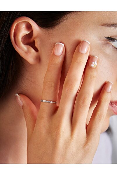 Nilvera Kuyumculuk 14 Ayar Beyaz Altın Tam Tur Alyans Yüzük, Işıklı Şık Mücev...