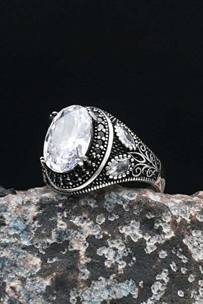 Prestige Beyaz Zirkon Taşlı 925 Ayar Gümüş Erkek Yüzüğü Zirkon Taş Süslemeli ...