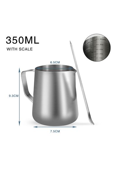 kisshome 350ml With Scale Coffee Milk Frothing Jug Espresso Frother Pitcher Latte Art Stainless Steel Measuri