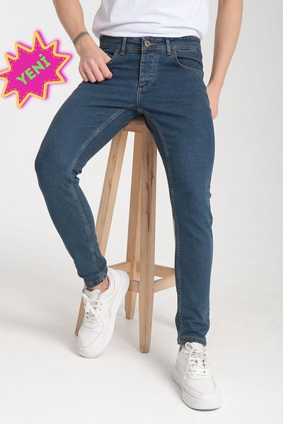 OneZero Ανδρικό παντελόνι σε μπλε-καφέ ίσιο Skinny Fit
