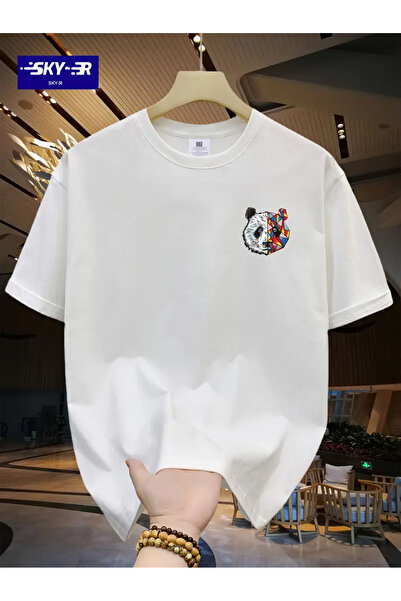 Karatopak تي شيرت برقبة دائرية كبيرة الحجم للجنسين مطبوع عليه دمية دب الباندا