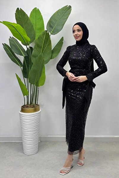 Tesettür Diyarı Βραδινό φόρεμα τεσεττούρ με λεπτομέρεια κορδέλας στους αγκώνε...